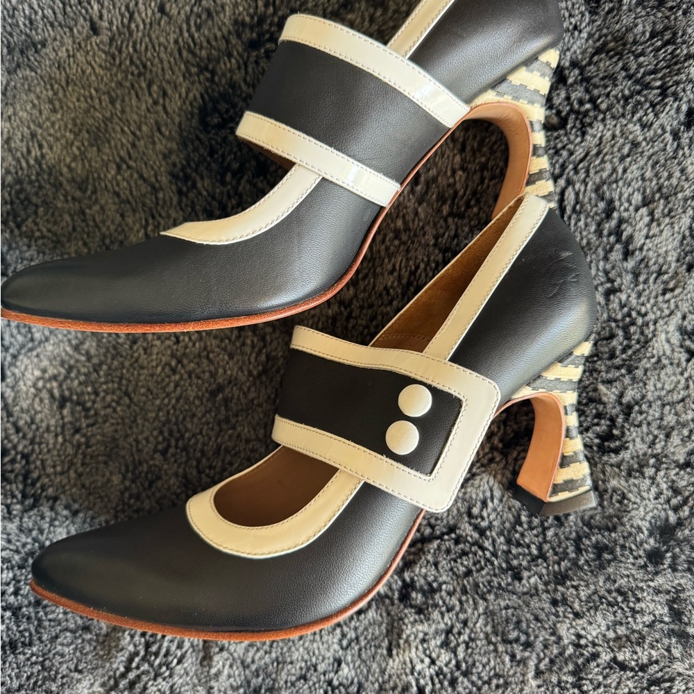 John Fluevog Zewde Black and White Women's Mary Jane shoes